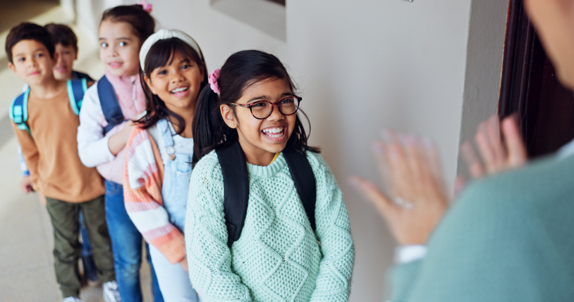 children line-up single-file as they transition to a new activity